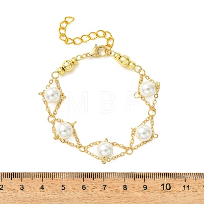 White Round Shell Pearl Brass Link Chain Bracelets for Women BJEW-JB14188-1