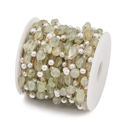 Natural Prehnite Nuggets & 316 Stainless Steel Handmade Link Chains CHS-K021-14G-06-1