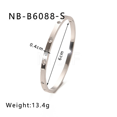 304 Stainless Steel Pave Cubic Zirconia Bangles FS-WG09E60-34-1