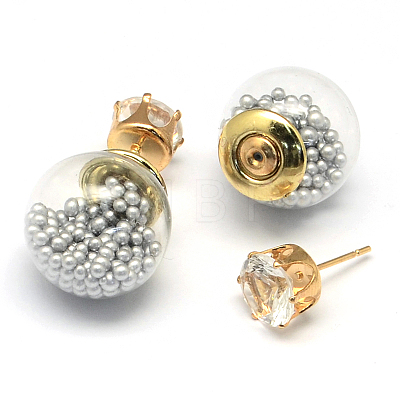 Women's Double Sided Glass Ball Stud Earrings X-EJEW-R104-07K-1