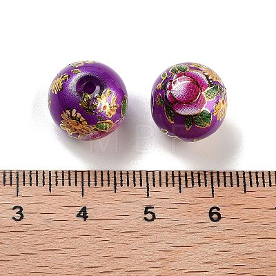 Flower Picture Printed Glass Round Beads GLAA-J087-12mm-B08-1