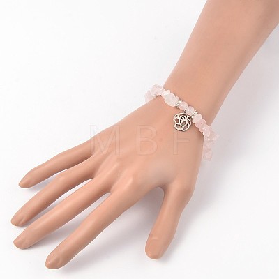 Natural Rose Quartz Beaded Stretch Bracelets X-BJEW-JB01996-01-1