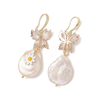 Natural Baroque Pearl Keshi Pearl Dangle Earrings EJEW-JE07241-1