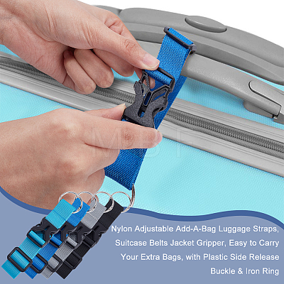   4Pcs 4 Style Nylon Adjustable Add-A-Bag Luggage Strap & Polyester Luggage Straps FIND-PH0007-06-1
