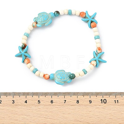 Dyed Synthetic Turquoise & Ocean White Jade Beads Stretch Bracelets for Women BJEW-JB14015-1