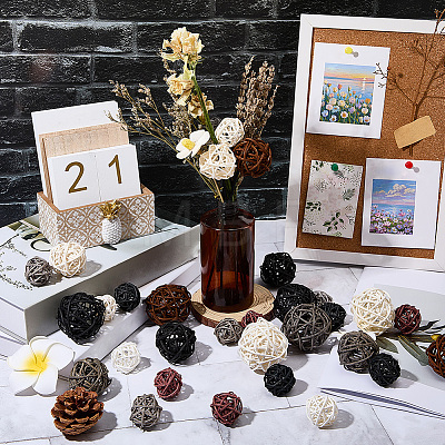 32Pcs 12 Styles Wicker Rattan Balls AJEW-SC0004-30-1