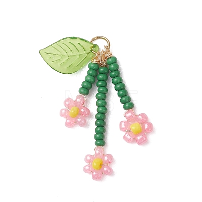 Glass Seed Beaded Flower Pendants PALLOY-MZ01194-02-1