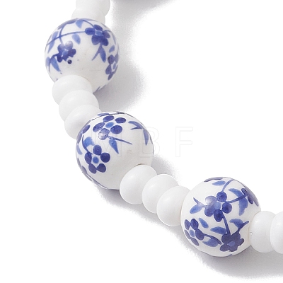 Handmade Flower Printed Porcelain Ceramic Glass Beaded Bracelets for Women BJEW-MZ00291-1