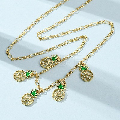 Brass Micro Pave Clear Cubic Zirconia & Enamel Green Pineapple Pendant Necklaces NJEW-A071-10G-1