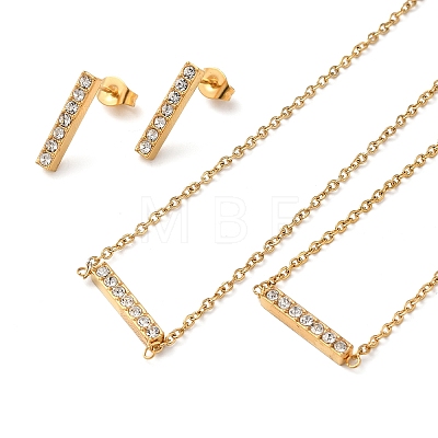 Rectangle 304 Stainless Steel Rhinestone Pendant Necklaces & Bracelets & Stud Earrings Sets for Women SJEW-C004-08G-1