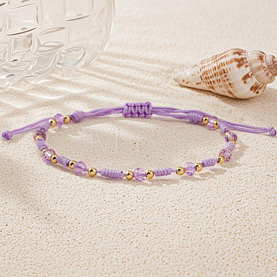 Glass & Brass Beads Braided Bead Bracelets ZQ2730-1