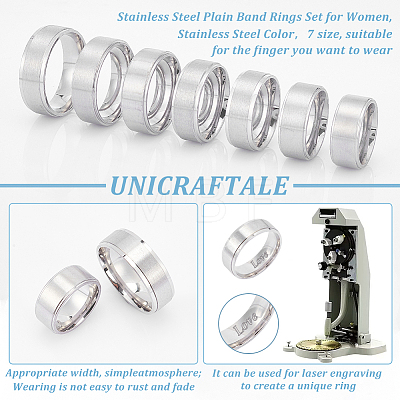 Unicraftale 21Pcs 7 Size 201 Stainless Steel Plain Band Rings Set for Women RJEW-UN0002-80-1