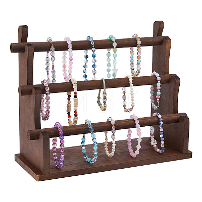 3-Tier Wooden Bracelet Organizer Display Riser Stands ODIS-WH0030-277B-1