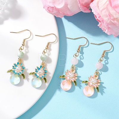 Flower Alloy Enamel Dangle Earrings EJEW-JE06973-1