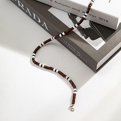 Adjustable Bohemian Polymer Clay and Wood Heishi Beaded Necklaces for Men TL5512-1