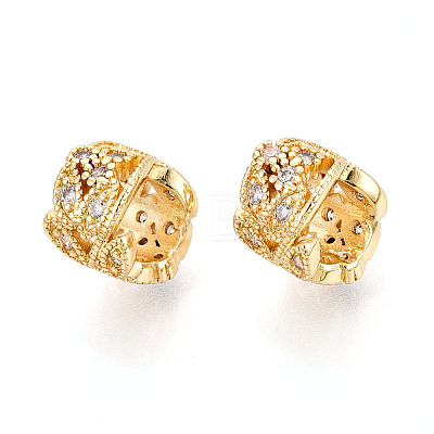 Brass Micro Pave Clear Cubic Zirconia European Beads KK-N276-19G-1
