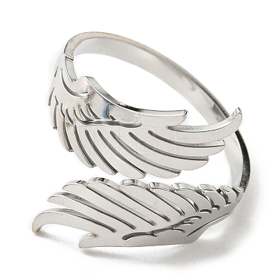 304 Stainless Steel Double Wing Open Cuff Ring RJEW-F149-01P-1