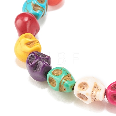 2Pcs 2 Style Synthetic Turquoise(Dyed) Skull Stretch Bracelets Set BJEW-JB08071-1