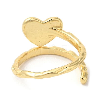 Textured Heart Brass Open Cuff Rings for Women RJEW-U008-29G-1