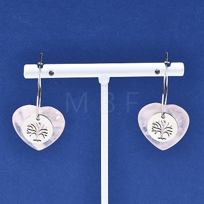 Natural Rose Quartz & 304 Stainless Steel Hoop Earrings for Women EJEW-G475-05P-08-1