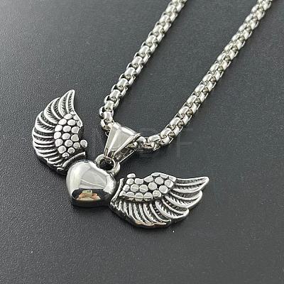 Fashionable Stainless Steel Heart with Angel Wings Pendant Necklaces for Men HL3992-1