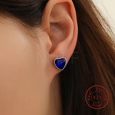 Rhodium Plated 925 Sterling Silver Heart Stud Earrings PY0982-1