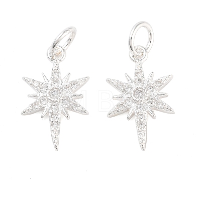 925 Sterling Silver Micro Pave Clear Cubic Zirconia Star Charms with Jump Rings STER-K181-06S-1