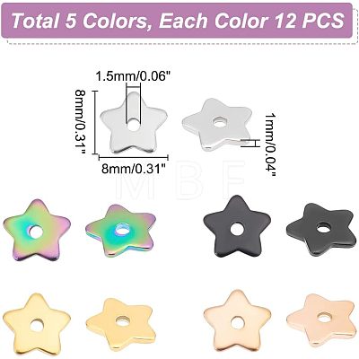 Unicraftale 60Pcs 5 Colors 304 Stainless Steel Beads STAS-UN0039-52-1