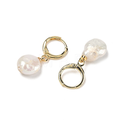 Natural Pearl Leverback Earrings EJEW-JE06877-01-1