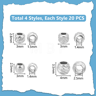 Unicraftale 80Pcs 4 Style 303 Stainless Steel Beads STAS-UN0055-47-1