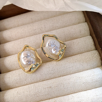 Alloy & Plastic Pearl Stud Earrings WGEC7EA-01-1