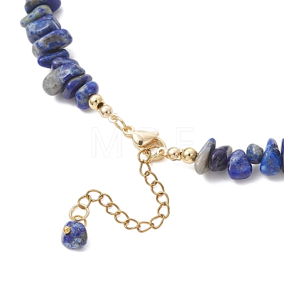White Round Shell Pearl and Natural Lapis Lazuli Chip Beaded Necklaces NJEW-JN05740-02-1