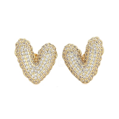 Brass Micro Pave Clear Cubic Zirconia Stud Earrings for Women EJEW-F352-06G-1