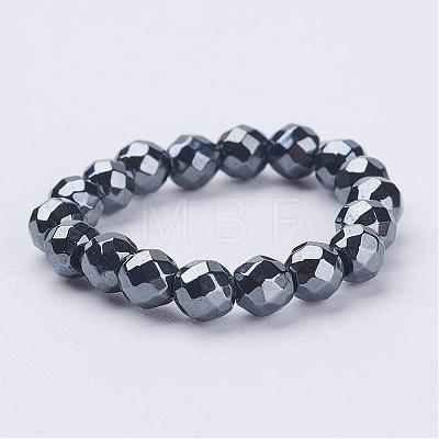 Non-Magnetic Synthetic Hematite Beads Stretch Rings RJEW-JR00193-1