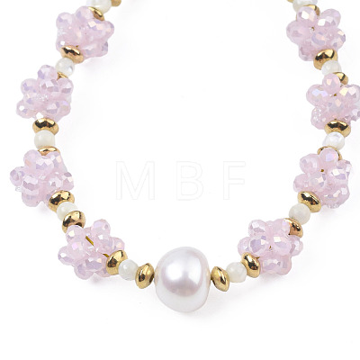 Natural Pearl & Glass Braided Slider Bracelet BJEW-N018-01E-1