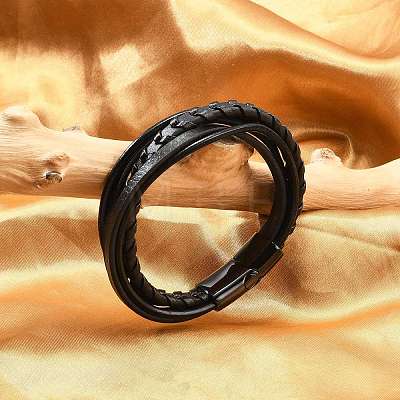 Ion Plating(IP) Braided Microfiber Leather Multi-strand Bracelets for Men BJEW-Z081-17EB-1