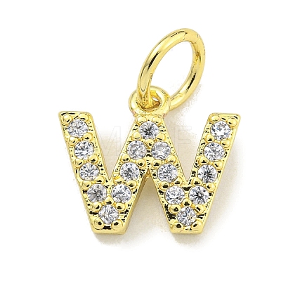 Letter Brass Micro Pave Clear Cubic Zirconia Pendants KK-K354-06G-W-1