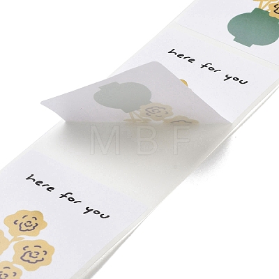200Pcs Rectangle with Flower Here for You Theme Paper Self-Adhesive Stickers AJEW-S084-02B-1