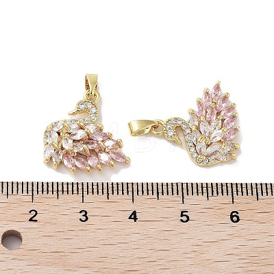 Rack Plating Brass Micro Pave Pink Cubic Zirconia Pendants KK-G482-13G-1