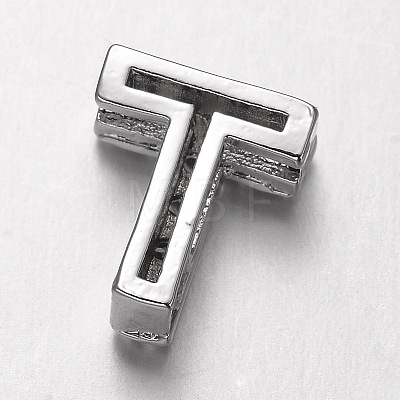 Platinum Plated Brass Micro Pave Cubic Zirconia Letter Slide Charms ZIRC-E015-04T-1