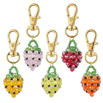 Glass Seed Beaded Strawberry Pendant Decoration HJEW-MZ00160-1