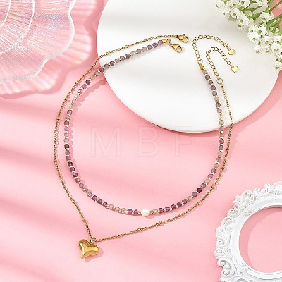 304 Stainless Steel Pendant Double Layer Necklaces NJEW-JN06643-02-1