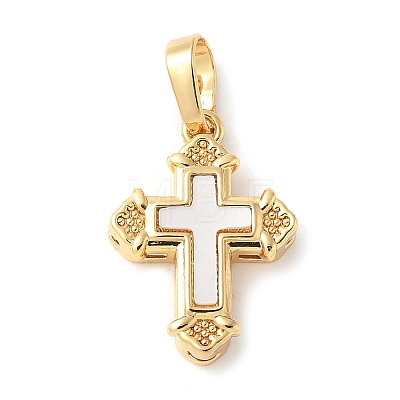 Brass Pave Natural White Shell Pendants KK-S522-01E-G-1
