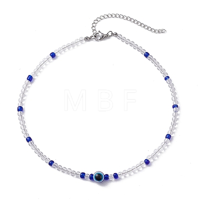 Resin Evil Eye & Acrylic Beaded Necklace for Women NJEW-JN04638-1