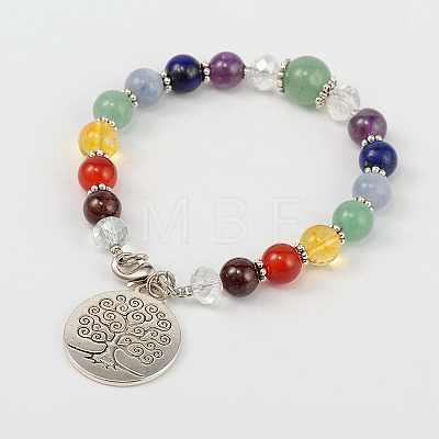 Multi-Color Gemstone Chakra Charm Bracelets BJEW-JB01691-1
