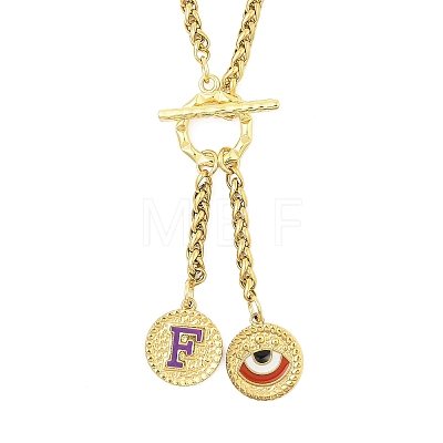 Ion Plating(IP) 304 Stainless Steel Purple Enamel Letter & Eye Pendant Wheat Chain Necklaces STAS-Z102-01G-F-1