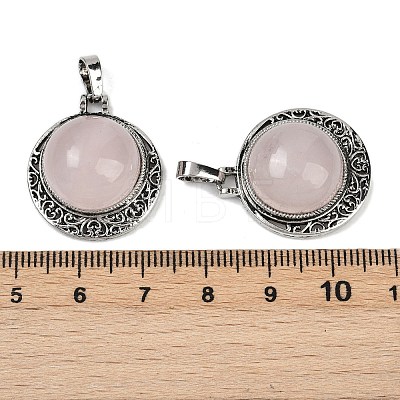 Natural Rose Quartz Half Round Pendants PALLOY-R159-01AS-12-1