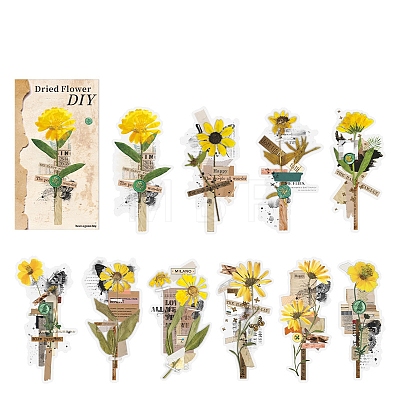 20Pcs 10 Styles Simulated Dried Flower Theme PET Stickers Sets PW-WG76900-01-1