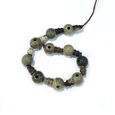 Natural Silver Leaf Jasper 3-Hole Guru Bead Strands G-K149-29-1