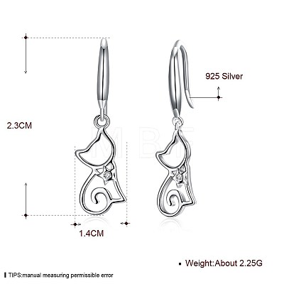 925 Sterling Silver Kitten Dangle Earrings EJEW-BB30538-P-1